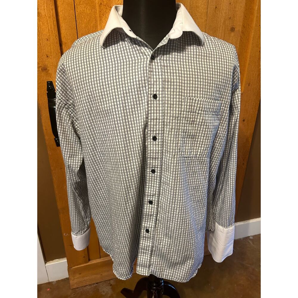 Men's 17.5 Shirt 34/35 Dress Shirt Plaid GUC Don Jonathan